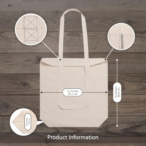 TOPDesign 24-Pack Cotton Tote Bags with 4" Gusset, 15"x16"x4" Economical Lightweight Reusable Grocery Shopping Cloth Bags, Bulk Blank Plain Totes for DIY, Vinyl, Sublimation, Gift (Natural) - color: Natural