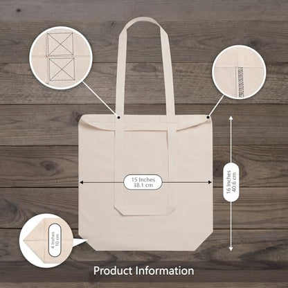 TOPDesign 24-Pack Cotton Tote Bags with 4" Gusset, 15"x16"x4" Economical Lightweight Reusable Grocery Shopping Cloth Bags, Bulk Blank Plain Totes for DIY, Vinyl, Sublimation, Gift (Natural) - color: Natural