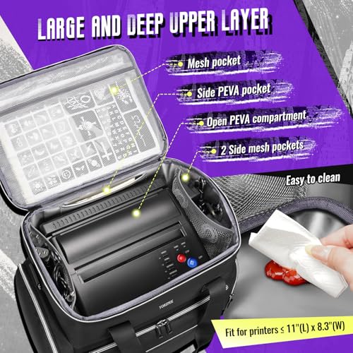 YOREPEK Tattoo Travel Case, Tattoo Bag with 2 Removable Organizer Pouches | Tattoo Case with Adjustable Dividers for Tattoo Accessories, Equipment, Stencil Printer, Thoughtful Tattoo Artist Gifts