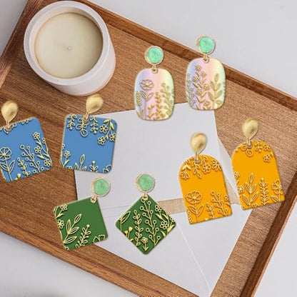 Flower Clay Texture Mat Clay Plant Modeling Pattern Pad Texture Sheets for Polymer Clay Making Earrings Jewelry, 4x2.6inch