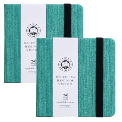 Lightwish Square Watercolor Journal,2 Pack Total 48 Sheets,100% Cotton,300gsm/140lb,Acid-Free,Cold Press Watecolor Paper Sketchbook for Artists Adults Students,4.7 * 4.7 Inches - color: Green
