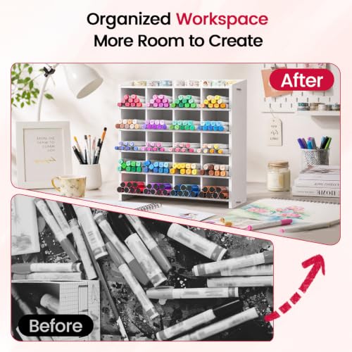 SANFURNEY Marker Organizer, Vertical Pen Organizer Storage for 280 Markers with 20 Compartments, Pencil Holder for Home Office Classroom Desk Desktop Stationery Pencil Storage