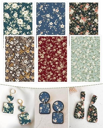 Puocaon Vintage Floral Clay Transfer Paper - 18 Pcs Colorful Flower Art Design Transfer Sheets for Polymer Clay Flower Earrings Design Jewelry Making - color: retro flower
