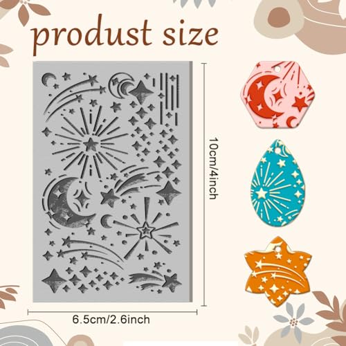 CHGCRAFT Creative Stars Polymer Clay Texture Sheets Flash Moon Texture Stamp Sheets Clay Texture Mat Rubber Modeling Pattern Pad Texture Sheets for Jewelry and Earrings Tools - style: Creative Stars