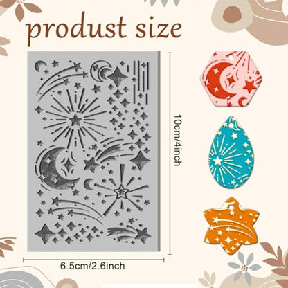 CHGCRAFT Creative Stars Polymer Clay Texture Sheets Flash Moon Texture Stamp Sheets Clay Texture Mat Rubber Modeling Pattern Pad Texture Sheets for Jewelry and Earrings Tools - style: Creative Stars