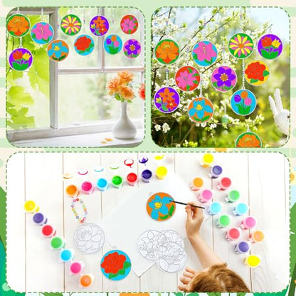 WinnerWhy 30 Sets Spring Flower Suncatchers Window Art Kits, Mother's Day Floral DIY Sun Catchers Crafts Paint Your Own Window Ornaments for Adult Home Birthday Activity Party Decor - style: Floral Style
