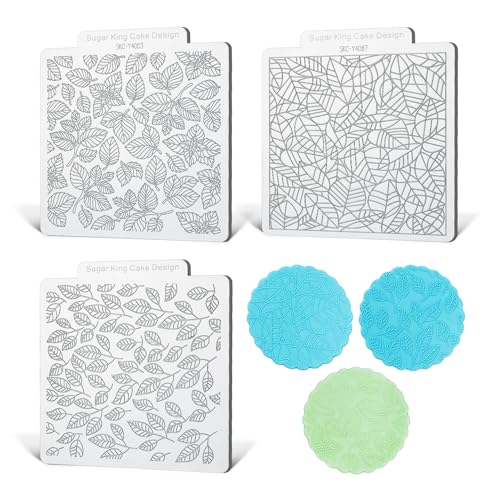 KALAIEN Cookie Stamps,Fondant Impression Mat,Polymer Clay Texture Sheets for Fondant Embosser Stamp for Cake Decorating Set of 3 Style 1 - color: Style 1