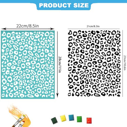 2 Sheets Silkscreen Stencil, Leopard Printing Stencils Templates Reusable Self-Adhesive Silk Screen for Painting on Wall, Wood, T-Shirt, Fabric, Home Craft Decor, 8.7x11 Inch - style: Leopard Print
