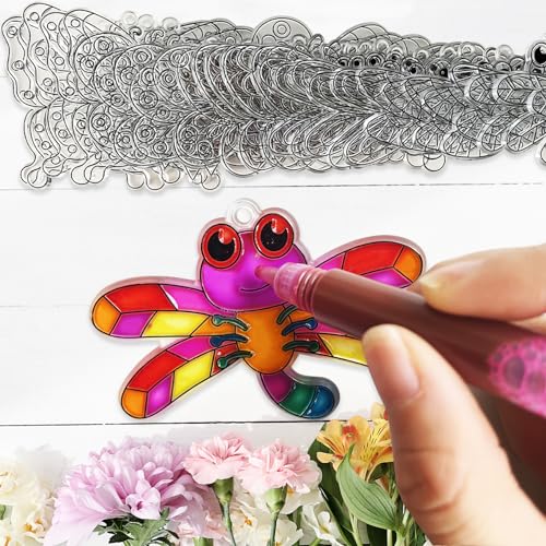 Ayhuhra 30 Sets Butterfly Suncatchers Crafts Kit Dragonfly Suncatcher DIY Window Paint Art Suncatcher Kits for Spring Summer Easter Party Activities Art Project Party Favors - style: Butterfly