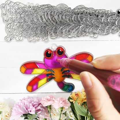 Ayhuhra 30 Sets Spring Flower Suncatcher Craft Kit Butterfly Sun Catcher DIY Window Paint Art Suncatcher Kits for Spring Summer Easter Party Activities Art Project Party Favors - style: Flower