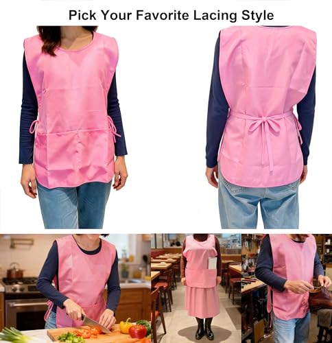 Large Smock Cobbler Apron for Men & Women, Adjustable Side Ties & 2 Pockets - color: Pink