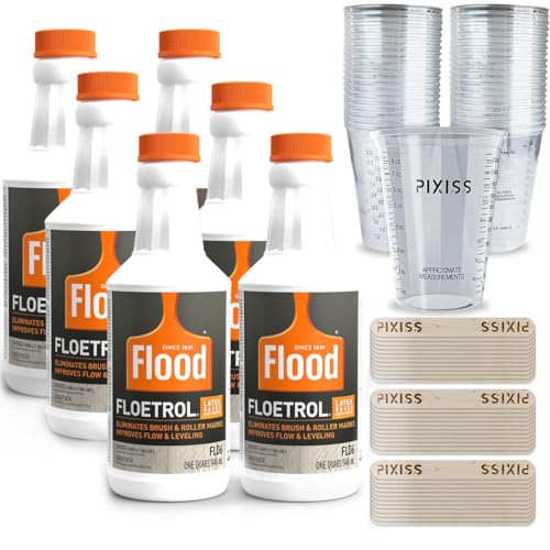 6-Pack Floetrol for Acrylic Paint Pouring Medium Additive, White Paint Pouring Supplies, 20 Disposable Paint Mixing Cups, 60x Pixiss Wood Paint Mixing Sticks