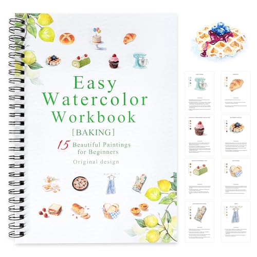 SLWBZ Watercolor Workbook Baking, 15 Different Patterns of Original DIY Designs, Beginner-Friendly Watercolor Workbooks, (Baking, Without Palette) - color: Baking, size: without palette