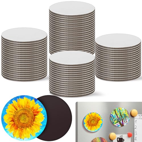 Nezyo 75 Pieces Magnetic Painting Canvas Panel Mini Canvas Boards Mini Canvases Tile Art for Painting Magnetic Fridge Locker Art Paints Crafts DIY Kit(Round,4 Inch) - size: 4 in, style: Round
