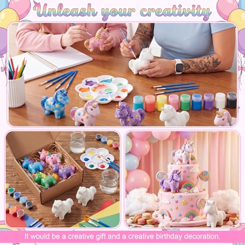 Ferrochef 12 Pack Paint Your Own Ceramic Unicorn DIY Craft Kits Unpainted Ceramic Unicorn Bisque 3D Paintable Animal Figurines Art DIY Party Favors for Home, Classroom Birthday Parties - style: Unicorn