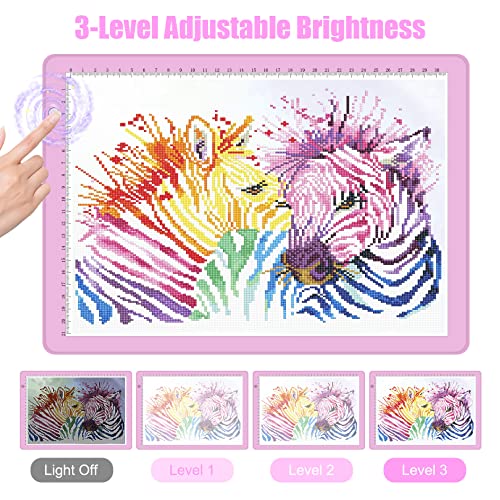 comzler A4 LED Light Board, 3 Level Dimmable Brightness USB Power Artcraft Light Table for Tracing, Light Drawing Sketch Pad for Animation, Sketching, Drawing, Stenciling, Artists - Pink - style: A4 Pink