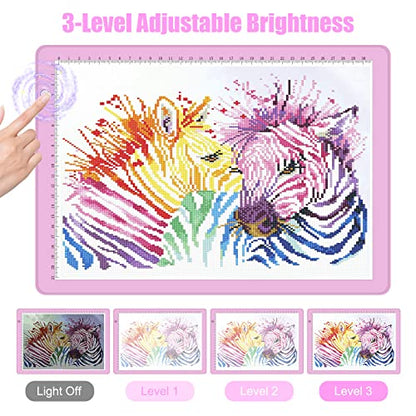 comzler A4 LED Light Board, 3 Level Dimmable Brightness USB Power Artcraft Light Table for Tracing, Light Drawing Sketch Pad for Animation, Sketching, Drawing, Stenciling, Artists - Pink - style: A4 Pink