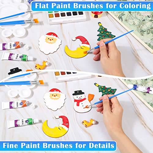 Small Paint Brushes Bulk, Anezus 50 Pcs Flat Tip Paint Brushes with Round Acrylic Paint Brushes Set Craft Brushes for Classroom Acrylic Watercolor Canvas Face Painting Touch Up - style: flat and round