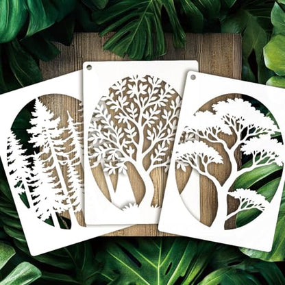6 Sheets Tree Stencils for Painting, 9 Styles Reusable Natural Plants Drawing Template Reusable Art Templates for Painting on Canvas Wood Wall Home Decor - style: Trees