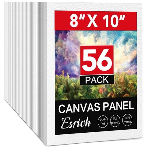 ESRICH Canvas Boards for Painting 8x10 Inch, 56 Pack Bulk 8x10 Inch Canvases for Painting- Cotton Canvas Panels for Oil, Acrylic & Watercolor Painting. - size: 8*10in 56pack