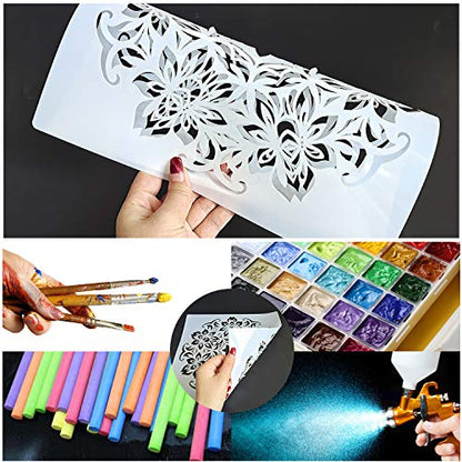 9 Pack (12x12 Inch) Large Reusable Stencil Mandala Stencil Laser Cut Painting Template for Floor Wall Tile Fabric Furniture Stencils Painting