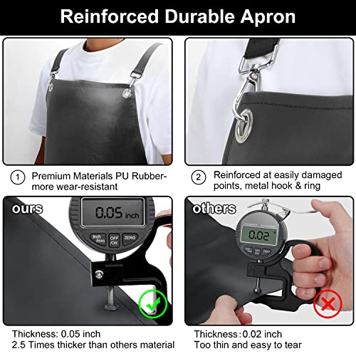 SHEOMERN Waterproof Rubber Apron, 43" Anti-Tear Heavy Duty Vinyl Adjustable Thicker Cross Back Dishwasher Apron for Restaurant Dishwashing, Butcher, Lab Work, Dog Grooming Black - color: Black