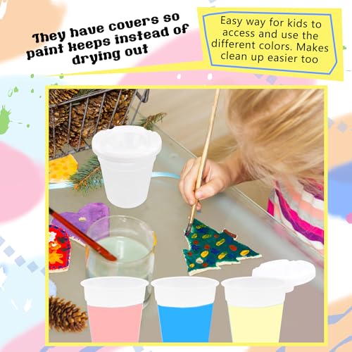30 Pack Kids No Spill Paint Cups with Lids Clear White Spill Proof Paint Cups for Chilren Painting Art Supplies School Prizes Classroom Arts Crafts