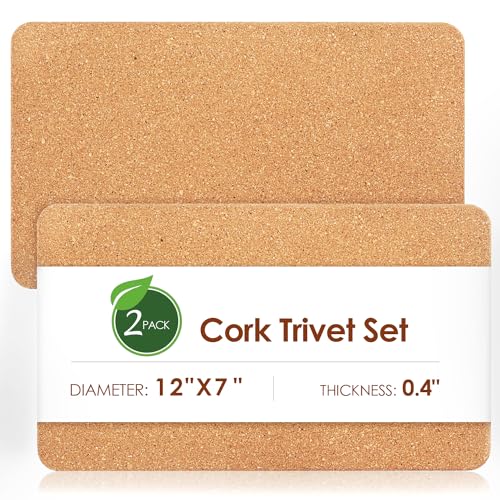Rectangle Cork Trivets for Hot Dishes, 12" x 7" High-Density Thick Cork Hot Pads Placemats for Pots and Pans, Heat Resistant Hot Pads for Kitchen Countertop Table,2 Pcs Cork Coaster - color: 09-12 Inch 2pcs Rectangular