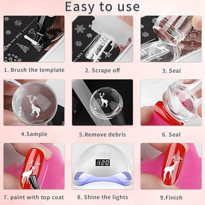 French Tip Tool,4 PCS Nail Art Stamper Kit,Clear Silicone Stamping Jelly with Scraper for DIY together with Gel Nail Polish Acrylic Nail Kit Nail Tips