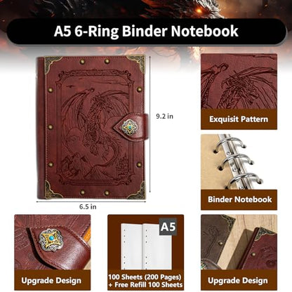 DUROTAN DND Dragon Journal Notebook,Unique A5 Binder 400 Page | For Dungeons and Dragons Gift D&D Accessories Sketchbooks Daily Diary - color: 4-Red-FlyingDragon