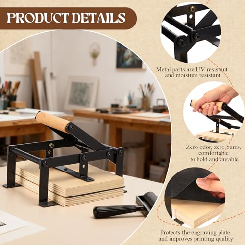 Printing Linocut Hand Lever Press Machine with Rollers and Felt Pads for Lino Cuts, Cutting Printing, Linoleum Blocks Printmaking Tools Kit Print Maker Woodblock, Black(A5) - size: A5