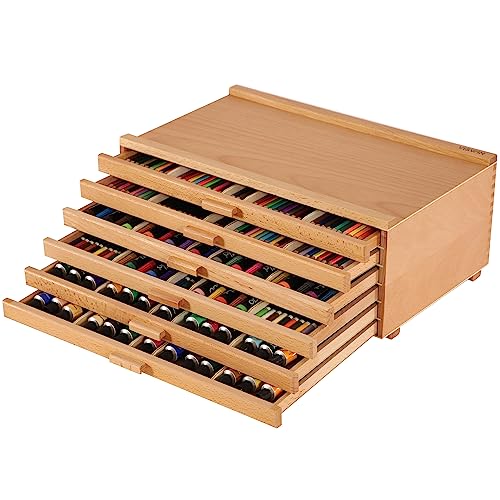 VISWIN Upgraded 6-Drawer Wood Artist Supply Storage Box with Removable Dividers, Premium Beech Wood Art Storage Box, Portable Organizer Box for Paints, Markers, Pencils, Pens, Brushes and Art Supplies - color: Natural, size: 6 drawers