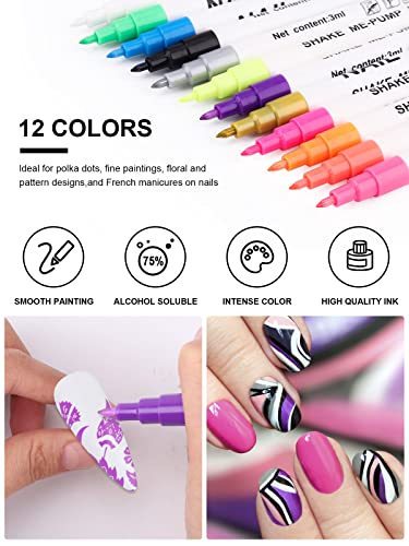 12 Color 3D Nail Art Pens Set, Kalolary Nail Point Graffiti Dotting Pen Drawing Painting Liner Brush for DIY Nail Art Beauty Adorn Manicure Tools - color: D