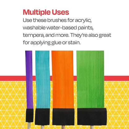 School Smart Wedge Foam Paint Brush Set, Assorted Size, Set of 48