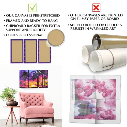 ArtSkills Diamond Painting Kit, Diamond Art on Framed Canvas with Gem Storage Case and Accessory Kit, Purple Mountains, 3 Stretched Canvas Panels, 14” x 7” Each - color: Purple Mountains