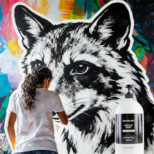Shuttle Art Titanium White Acrylic Paint, 69oz/2040ml Large Capacity Pump Bottle with Cover, Fast Drying Non-Toxic, High Coverage Titanium White Paint for Kids, Artists, Students & DIY Crafts - color: White, size: 69 Fl Oz (Pack of 1)