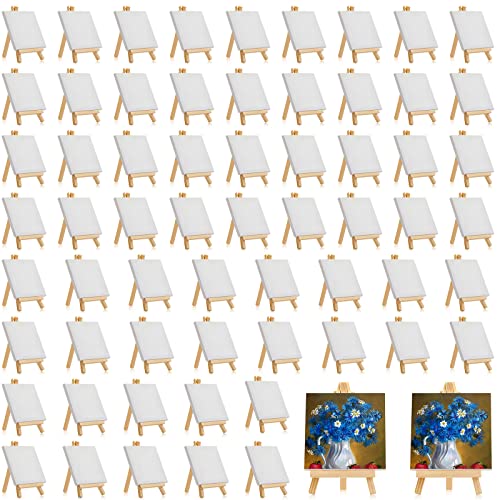 Mimorou 64 Pack Mini Canvas with Easel Sets for Painting Small Art Stretched Canvas Panels Pack with Wood Display Easel for Classroom Crafts, Art Projects, Birthday Paint Party Favors (3 x 3 Inch) - size: 3 x 3 Inch