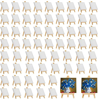 Mimorou 64 Pack Mini Canvas with Easel Sets for Painting Small Art Stretched Canvas Panels Pack with Wood Display Easel for Classroom Crafts, Art Projects, Birthday Paint Party Favors (3 x 3 Inch) - size: 3 x 3 Inch