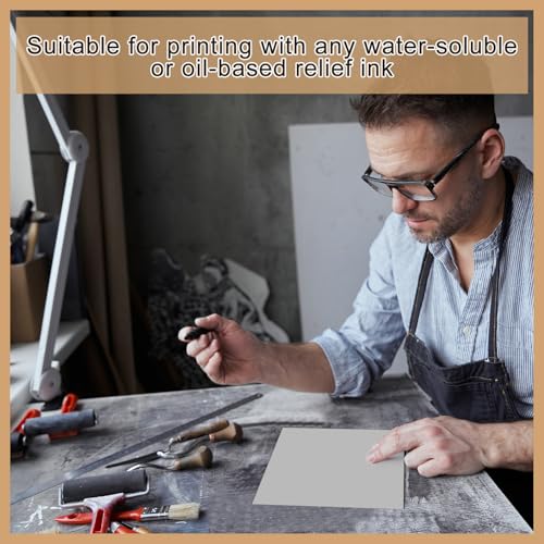 Yeaqee 4 Pcs 6 x 6 Inch Linoleum Block Rubber Carving Block Soft Linocut Blocks Large Linoleum Sheet Unmounted Lino Plates for Engraving Art Project Printmaking Artist Studio Supplies (Gray) - color: Gray, size: 6 x 6 Inch