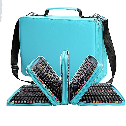 New 224 Slots Marker Case Organizer-PU Leather Markers Holder Marker Organize for Markers and Sketch Markers (Blue, 224 Slots) - color: Blue