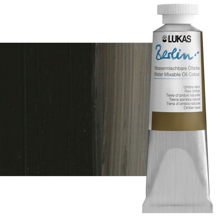 Lukas Berlin Pro Artists Water Mixable Oil Paint 37 ml Tube Raw Umber, Water Soluble, Lightfast Pigments, Quick Drying, Easy Clean-Up, Eco-Friendly, Professional Quality, 40 Color Range - color: Raw Umber, size: 1.25 Fl Oz (Pack of 1)
