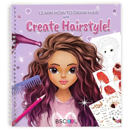 BSCOOL - Drawing, Coloring & Activity Book. Create Hairstyles with Stickers and Guides. Fashion Design Sketchbook for Kids 5 and up. Little Designer Book - Fashion Design for Kids. - color: Hairstyles Design Studio