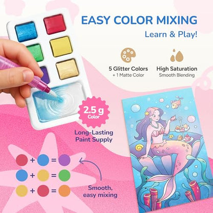 JoyCat 2 Pack Pocket Paint with Water Coloring Books for Kids, Art & Craft Activity Toy Set, Creative Travel & Home Painting Kit, Gifts for Girls & Boys Ages 3-8 (Magical Pony & Ocean Princess) - style: 2 Pack - Magical Pony & Ocean Princess