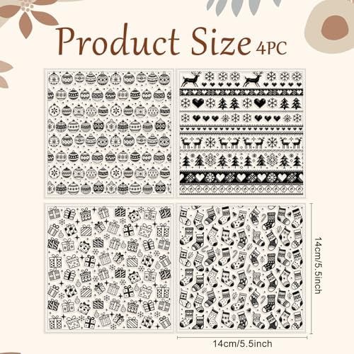 CHGCRAFT 4 Pcs Christmas Polymer Clay Texture Sheets Knitted Patterns Silicone Texture Stamp Snow Socks Clay Texture Mat Modeling Pattern Pad Sheets for Jewelry and Earrings Tools, 5.5x5.5 inch - style: Snow Socks