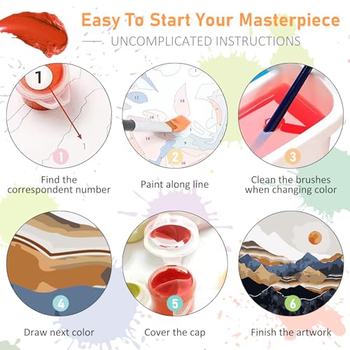 Framed Paint by Numbers Kit for Adults Beginners & Kids Ages 8-12, Abstract Mountain Acrylic Easy Paint by Number with Frame, Paint by Number Kits on Canvas Framed (10 * 10 Inch, without Easel) - color: BOP1PF09, size: 10 x 10 Inch
