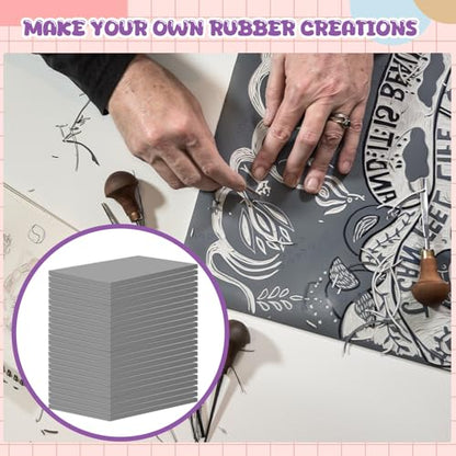 MotiMind 6 Pcs 6 x 8 Inch Linoleum Block Rubber Stamp Carving Blocks Soft Linocut Blocks Soft Linocut Plates for Printmaking DIY Art Craft Projects and Scrap Booking, Gray