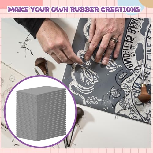 MotiMind 12 Pcs 6 x 8 Inch Linoleum Block Rubber Stamp Carving Blocks Soft Linocut Blocks Soft Linocut Plates for Printmaking DIY Art Craft Projects and Scrap Booking, Gray