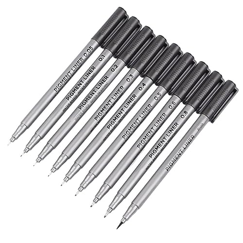 Precision Micro-Line Pens, Set of 9 Size Black Micro-Pen Fineliner Ink Pens, Quick Drying Ink Waterproof Archival Ink Multiliner Pens for Artist Illustration, Sketching, Technical Drawing, Calligraphy