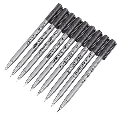 Precision Micro-Line Pens, Set of 9 Size Black Micro-Pen Fineliner Ink Pens, Quick Drying Ink Waterproof Archival Ink Multiliner Pens for Artist Illustration, Sketching, Technical Drawing, Calligraphy