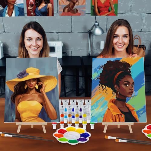 Zhanmai 88 Pcs 8 x 10 Inch Pre Drawn Canvas for Painting Kit Pre Stretched Canvas for Sip and Paint Party Favor Coloring DIY Virtual Party Birthday Gifts Adult's Date Night(Afro Queen) - style: Afro Queen